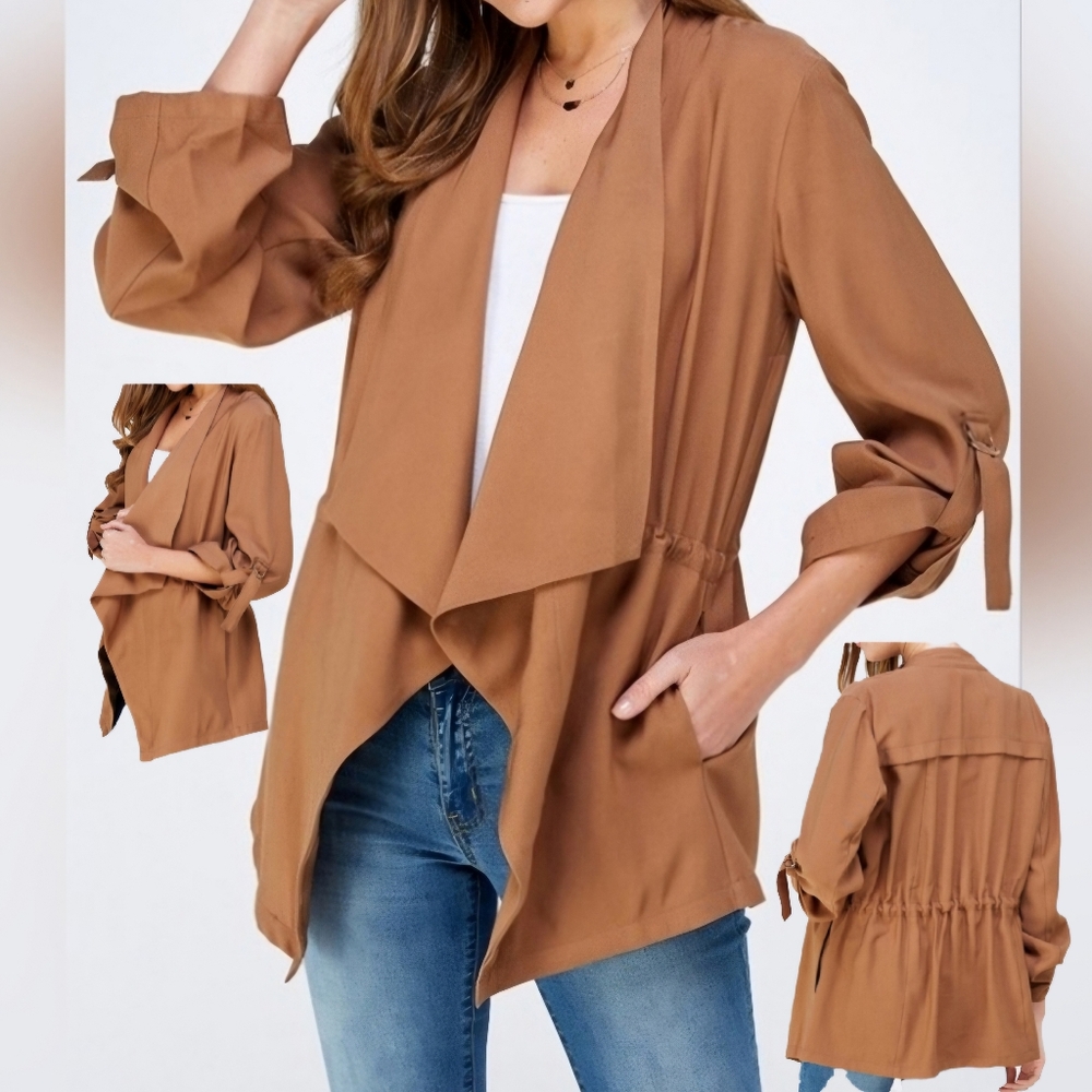 #90 🛑M, L FABULOUS🩷 DRAPED OPEN FRONT TRENCH DUST